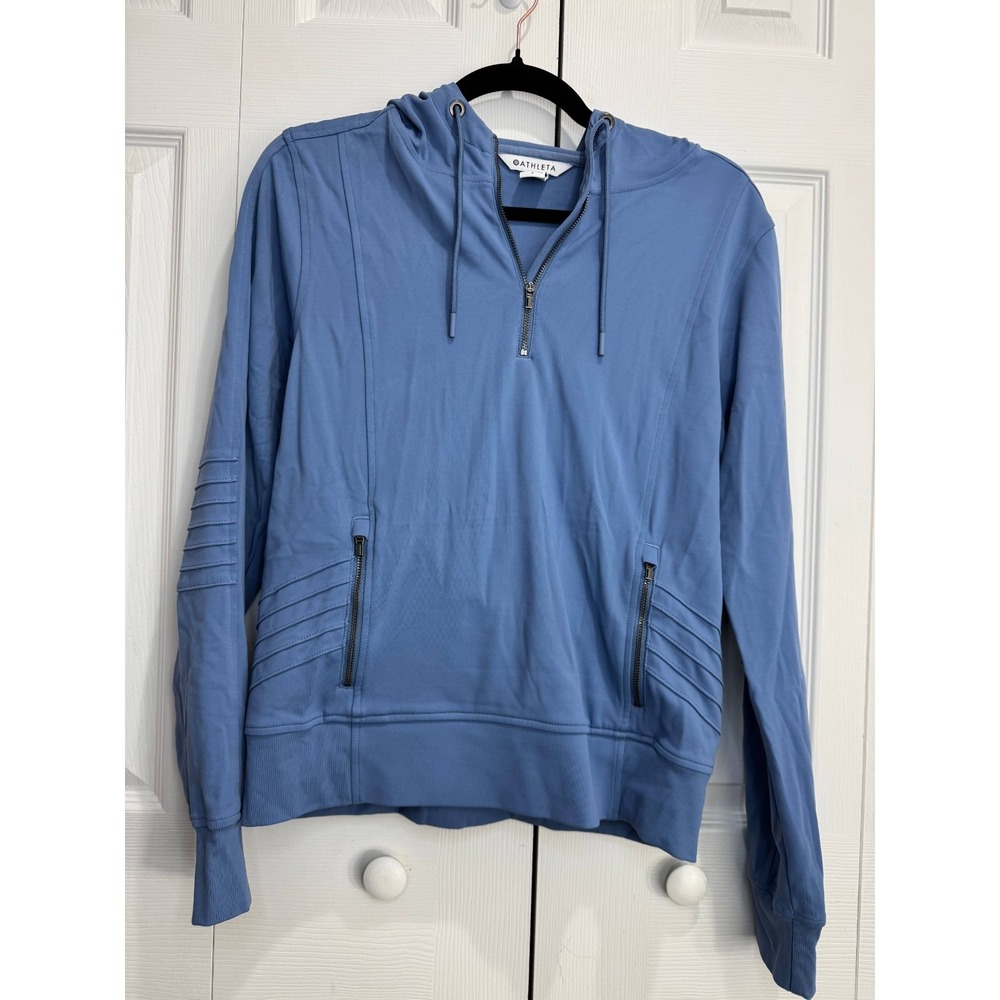 Athleta Venice Moto Quarter Zip Hoodie Women's Small Blue Long Sleeve Pullover
